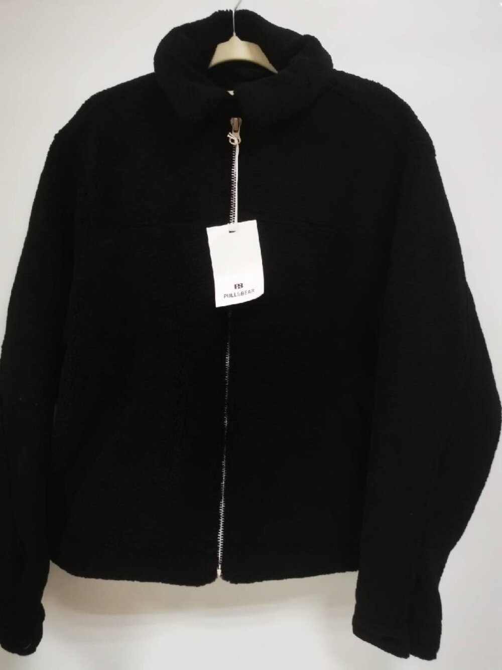 PULL BEAR Black Men's Fleece Shearling Coat Fashion Jacket